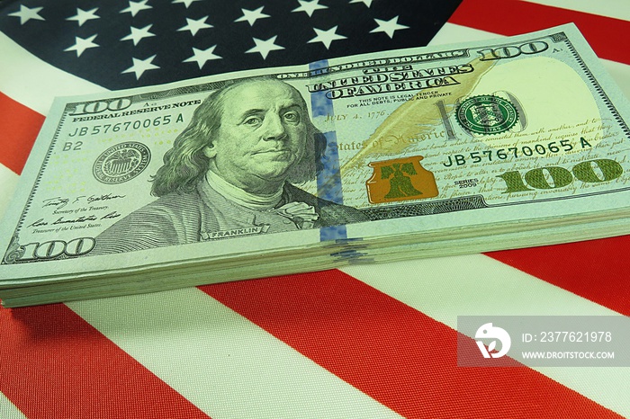 American dollars on national flag background