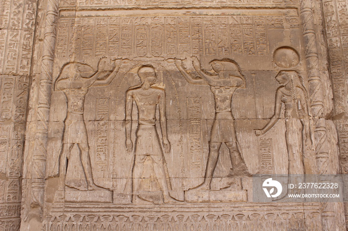 Wall carving on the walls of Khnum temple in Luxor in Egypt