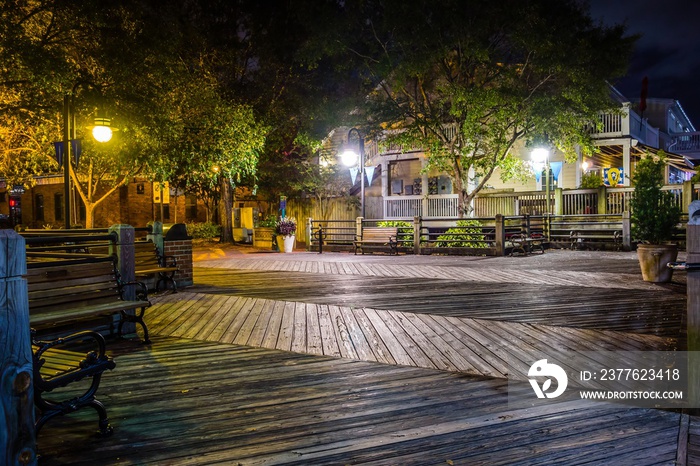 riverfront board walk scenes in wilmington nc at night