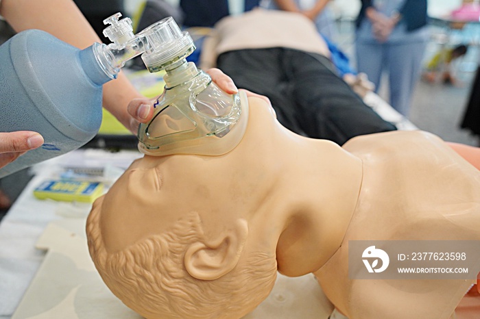 Doctor demonstration Bag-valve-mask (BVM) ventilation is the standard method for rapidly providing rescue ventilation to patients with apnea or severe ventilatory failure.