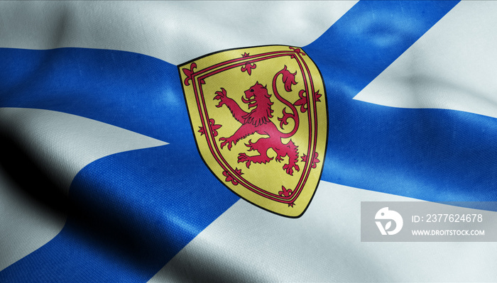 3D Waving Flag of Nova Scotia Province or Territory of Canada Closeup View