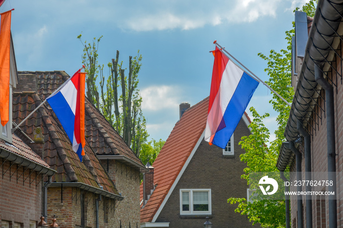 Traditional birthday celebration of King of the Netherlands Willem-Alexander, King’s Day national holiday on April 27, Dutch flag