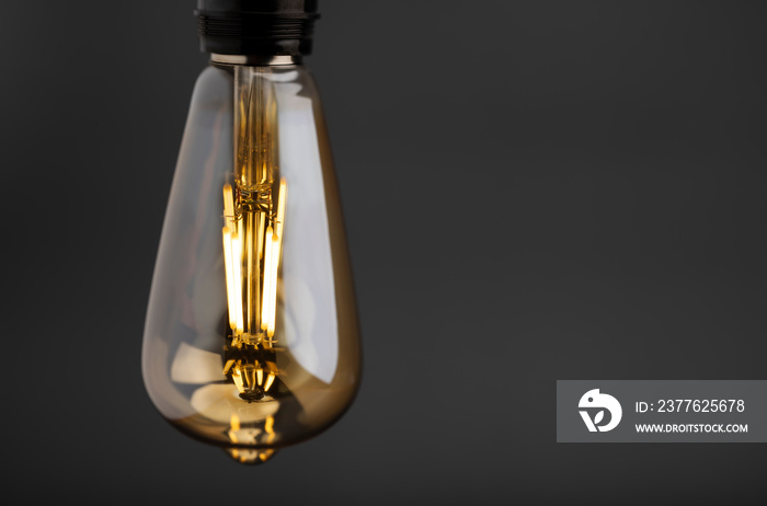 Fashionable retro vintage style of light bulb on black background ,LED bulb in vintage shape , Energy saving concept