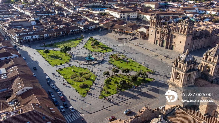 Aerial view of the Plaza de Armas in Cusco.