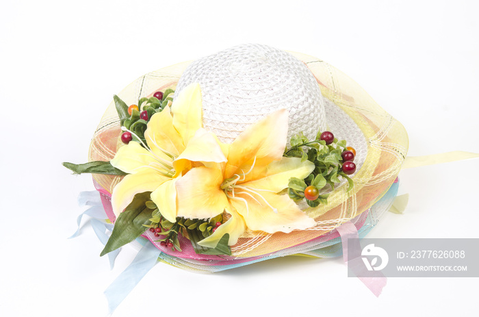 beautiful straw summer hat with colorful  flowers