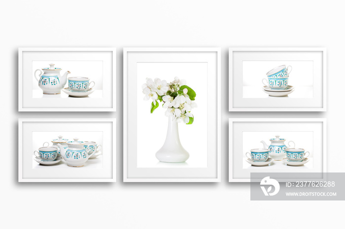 Frames collage with decorative dishes posters