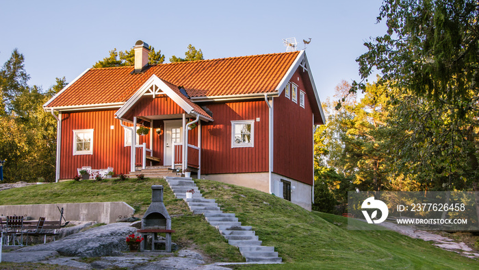 Red cottages on the island Harstena in Sweden, principally known for the seal hunting that was once carried out there. It is now a tourist attraction.