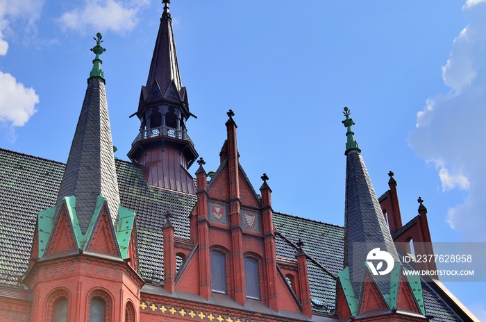 Detailed view on the northern german town hall found in Neumuenster on a sunny summer day