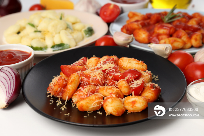 Concept of tasty food with gnocchi, close up