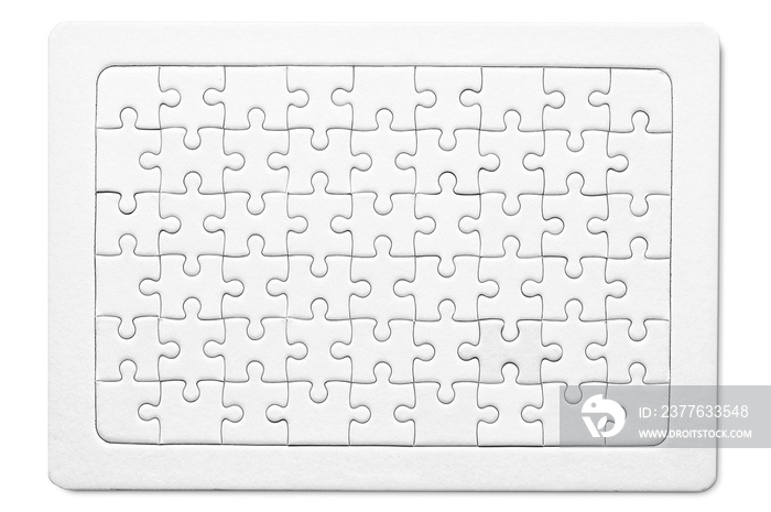 Empty white paper jigsaw puzzles Success mosaic solution mockup for printable Puzzle pieces grid design template isolate on white background