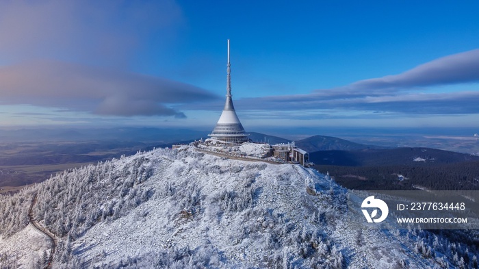 Ještěd photographed from a drone