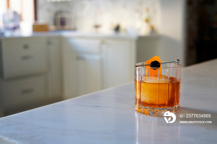 Old Fashioned Cocktail in a posh kitchen