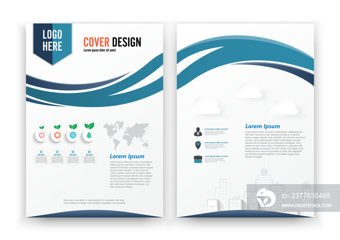 Brochure Flyer design Layout template, size A4, Curve design, Blue color front page and back page, infographics.