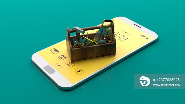 Toolbox on a smartphone. 3d illustration