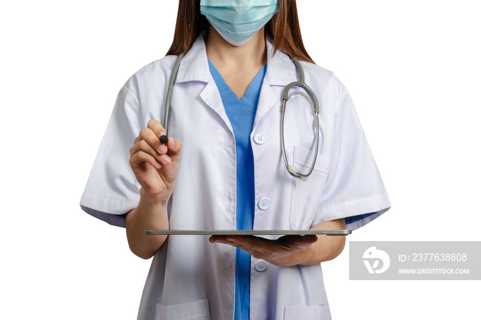 Doctor using tablet and  clipboard to diagnose medical technology.illustration vector Ai.PNG.