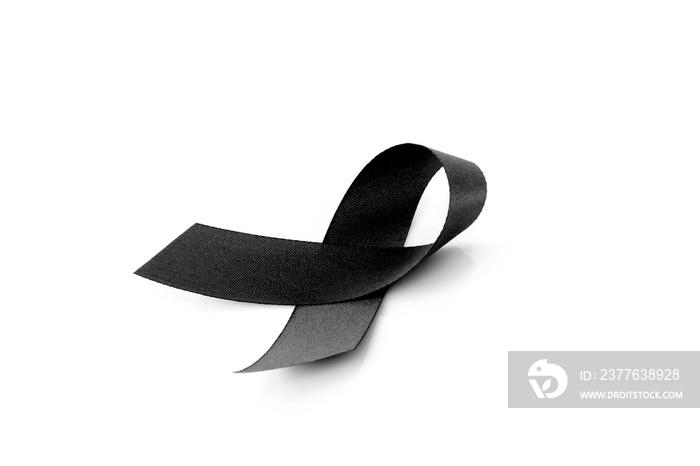 Black ribbon symbol for mourning on white background