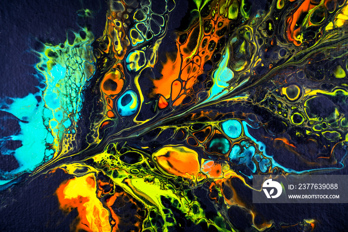Acrylic pouring paint texture on canvas. Colorful background, creative and paintings concept.
