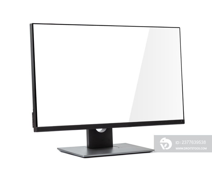 Computer monitor white screen, isolated on white background.