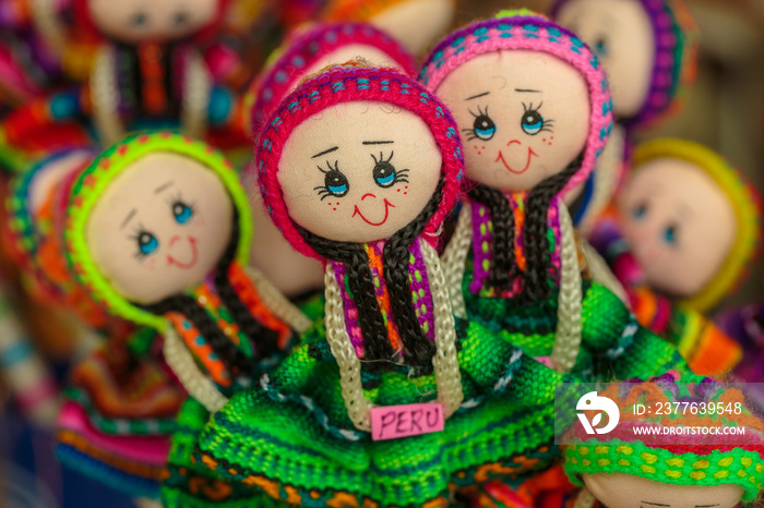 Peruvian handicrafts: Small dolls made of hand-made fabrics.