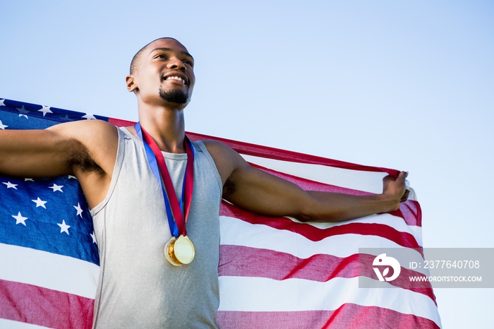 Athlete posing with American flag