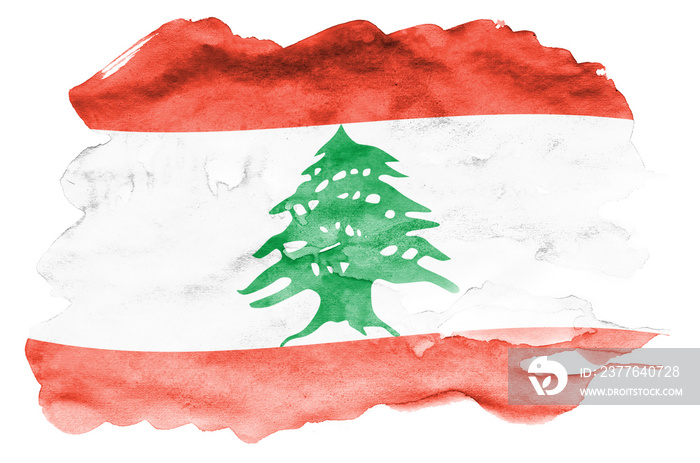 Lebanon flag  is depicted in liquid watercolor style isolated on white background