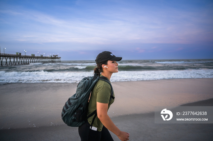 Marine veteran trains every morning on the beach to stay in shape just like when she was on active duty.