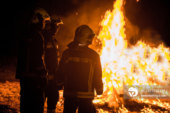 Firefighting crew at a fire scene