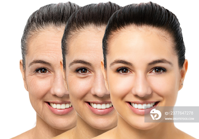 Conceptual skin aging on young woman.