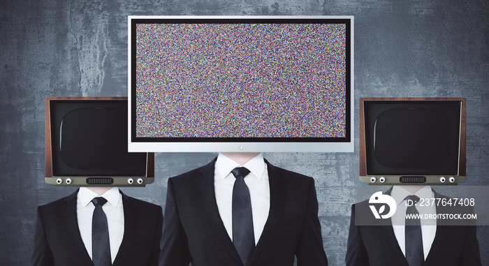 Obsolete and modern TV headed businessmen