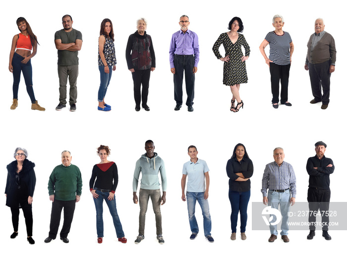 group of mixed people on white