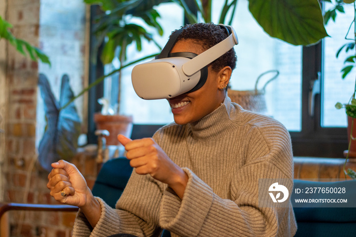 Woman using virtual reality headset