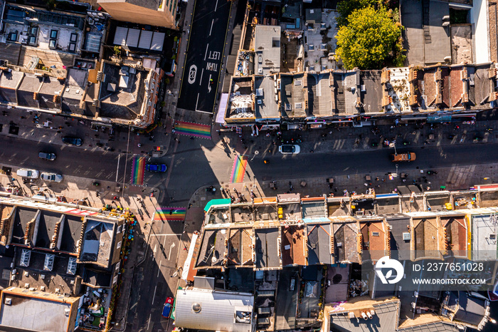 Aerial view of the Camden Lock Market in London, United Kingdom. Video of the Camden Town in London.