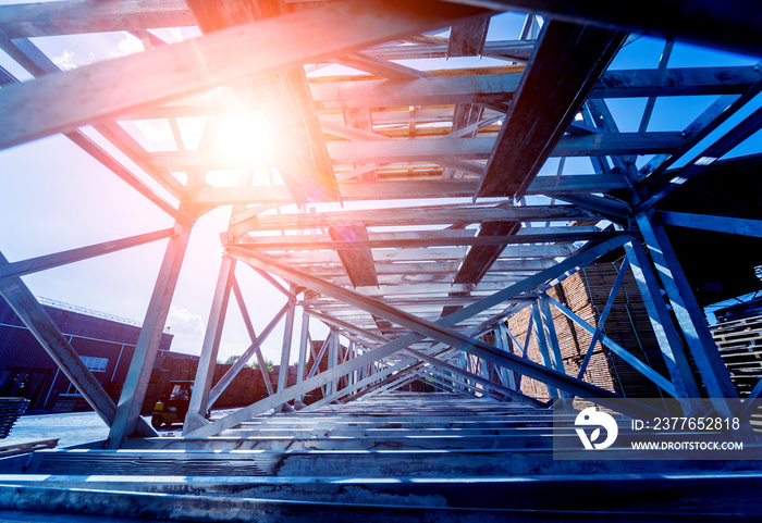 Structure of steel. Building construction on sky background.