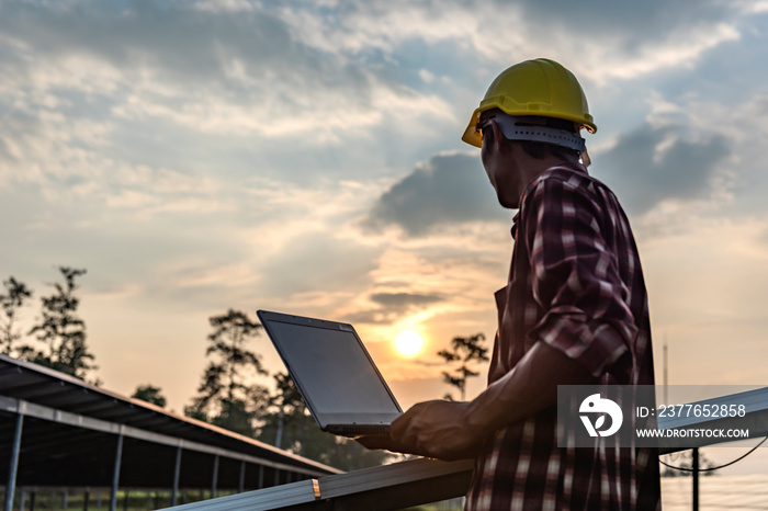 Solar panels with technicians.