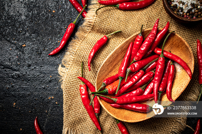 A plate of red chili pepper on a napkin.