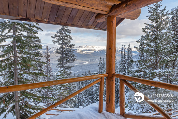 Winter view from Lake Agnes lookout in Banff National Park, Alberta, Canada