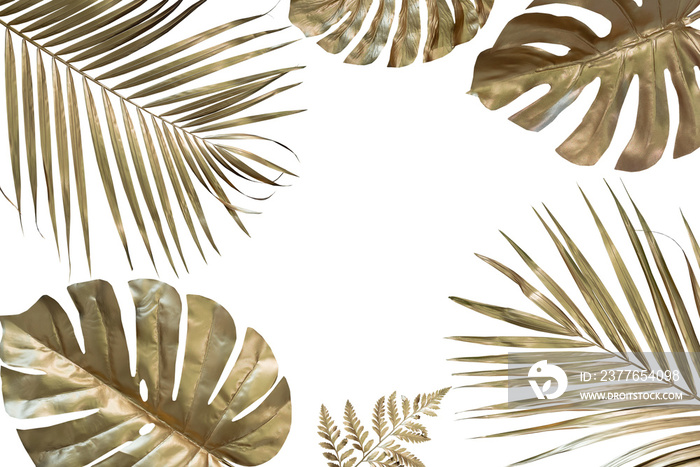 Golden tropical leaf PNG on transparent background Abstract monstera leaf decoration design, PNG