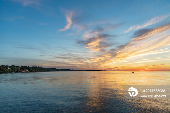 Beautiful sunset on lake Ontario. Rochester, state of New York, USA