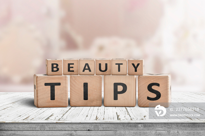 Beauty tips sign on a makeup table