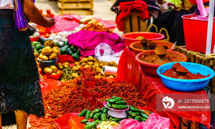 View on spices on market in tzotzil village, Mexico