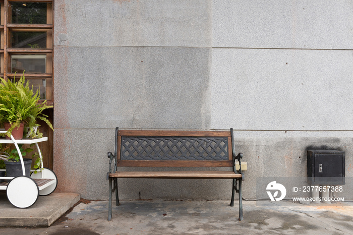 Lonely wooden bench in the park