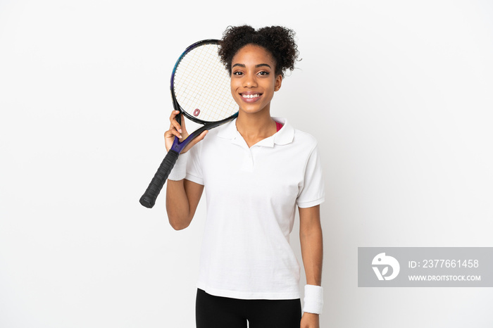 Young latin woman isolated on white background playing tennis