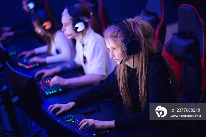 Team professional gamer playing tournaments online games computer eSport