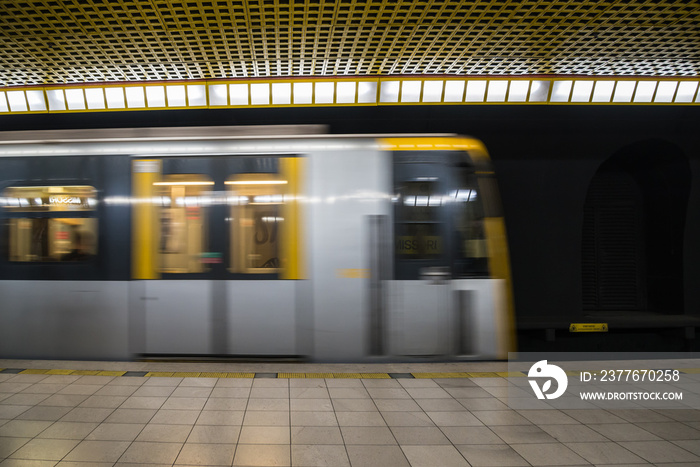 Moving train in Milan underground, Italy