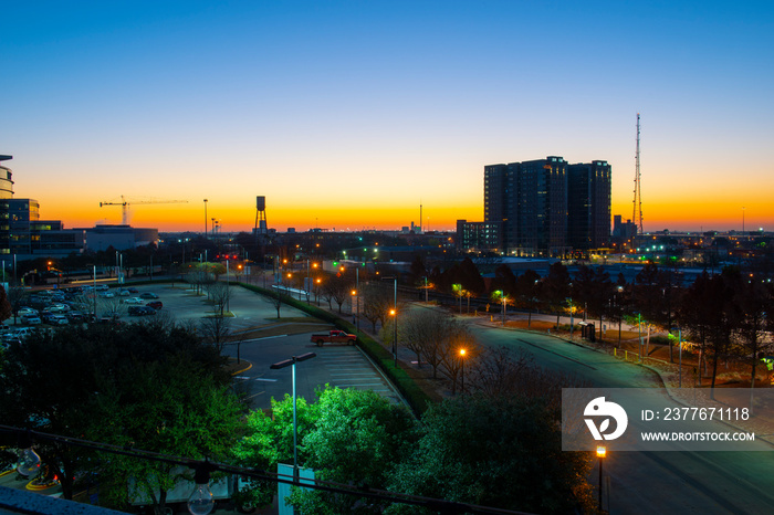 The Case Building at 3131 Main Street in the early morning with twilight in city of Dallas, Texas TX, USA.