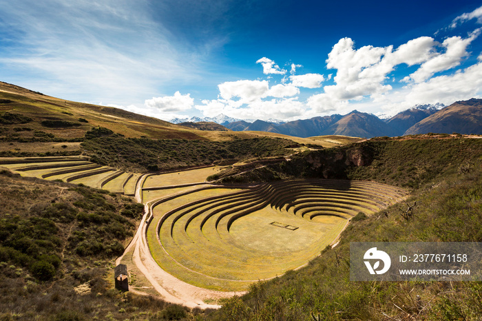 View of the archeological Inca terraces of Moray in Peru