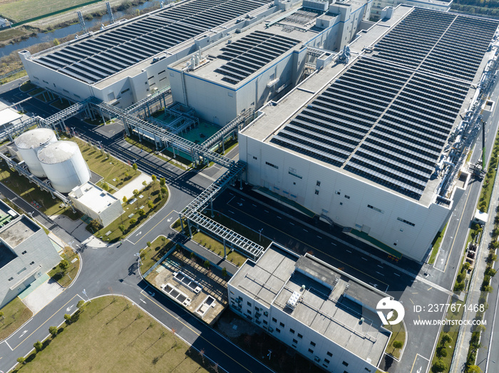 solar panels on factory rooftop