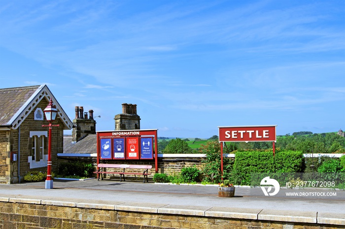 Social distancing at Settle Station, North Yorkshire, England.