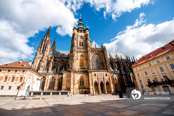 View on saint Vitus cathedral on the castle hill in lesser town in Prague city