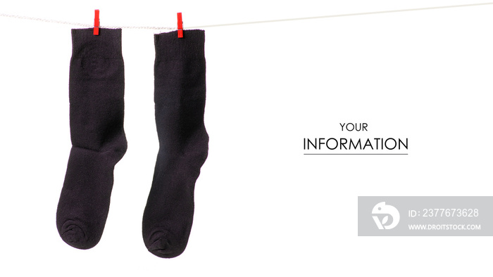 Socks on a rope clothespins pattern on a white background isolation